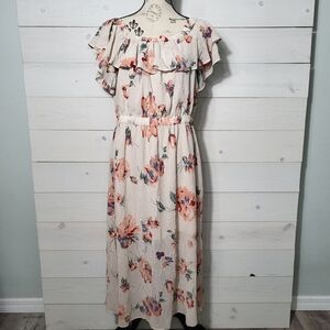 Lucky Brand Dress Floral Off-Shoulder Crinkle Midi Maxi Spring Cottagecore.